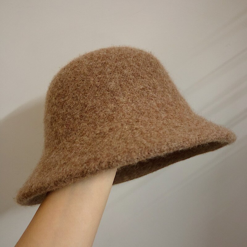 Efterår vinter uld spand hat kvinder vintage fisker hatte alsidig kasket forår filt hat 6 farver foldbar: Kaffe