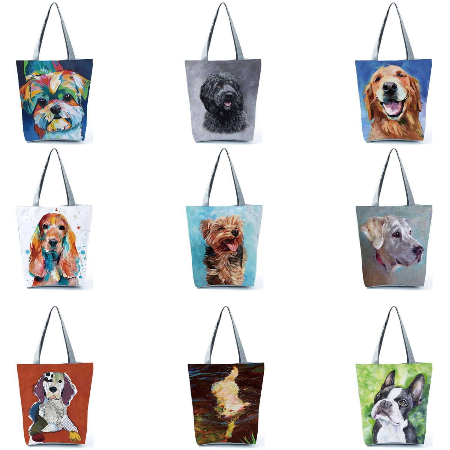 Sac à main en bandoulière de grande capacité pour femme, sac de courses exclusif avec peinture à l'huile, imprimé chien, pour épicerie, Papillon, carlin, Retriever