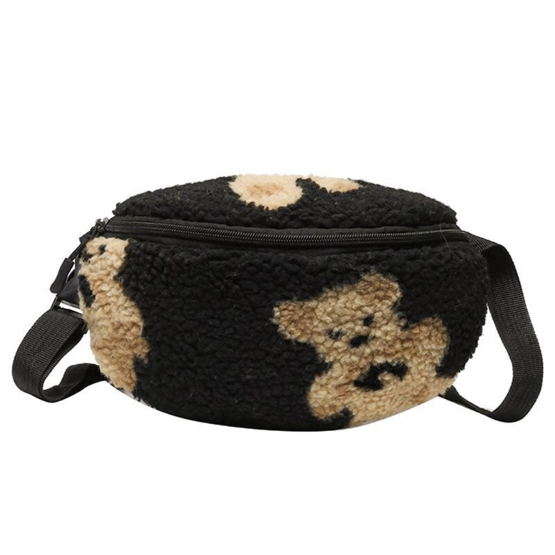 Frauen Lamm Wie Stoffe Flauschigen ist hingefallen Bär Brust Tasche Crossbody Geldbörse für Frauen M68C: Schwarz