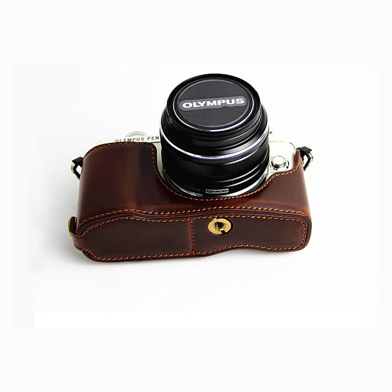 Housse coque etui portefeuille Cuir PU sac photo Pour Olympus PEN E-PL7 E-PL8 E-PL9 E-PL10 Demi-coque Avec Batterie D'ouverture de
