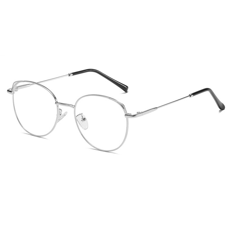 SHAUNA Retro Anti Blue Light Eyeglasses Frames Metal Cat Ear Optical Frame: Silver