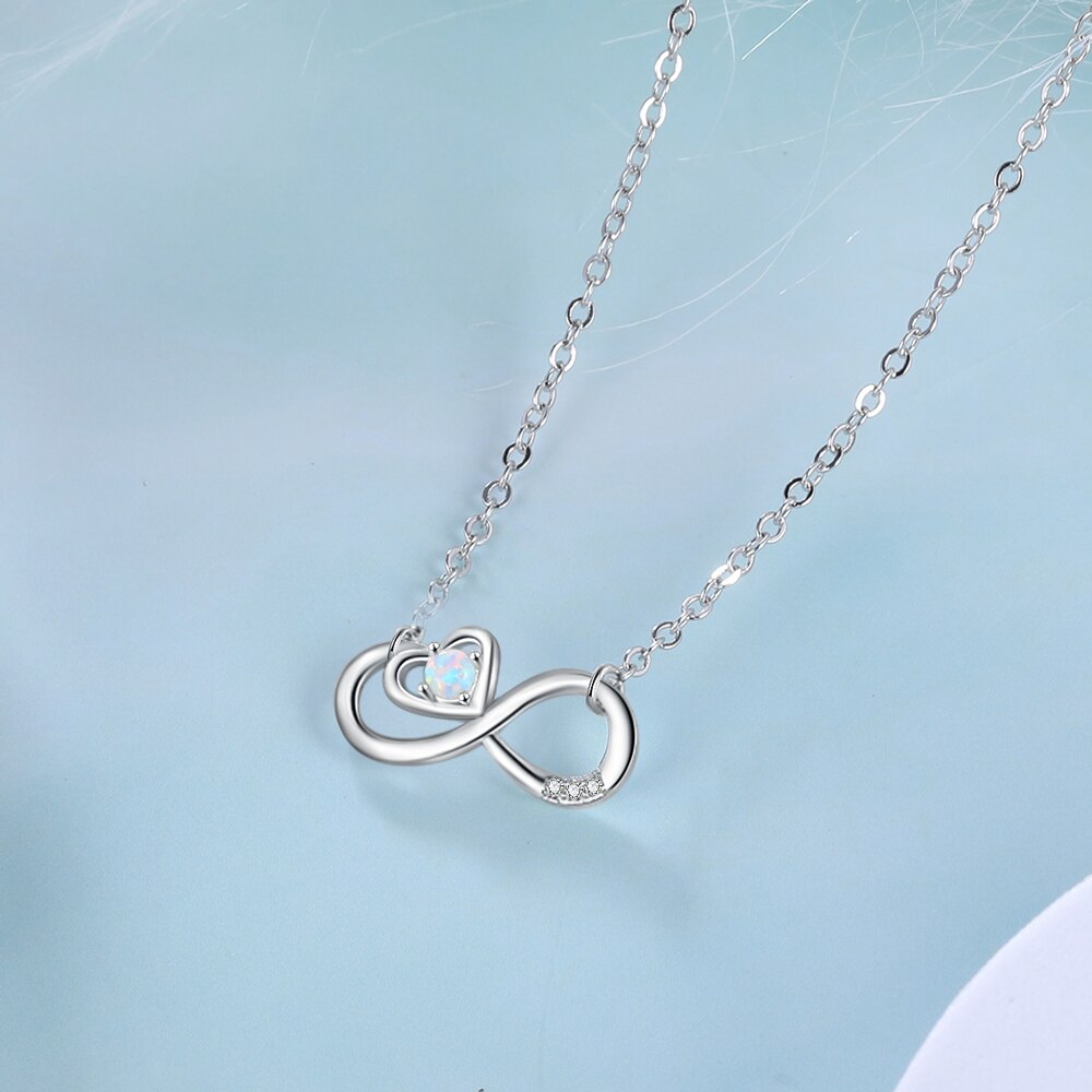 Infinity Love Heart-collares de ópalo de Plata de Ley 925, pulseras de cadena ajustables para mujer, conjuntos de joyería nupcial para boda