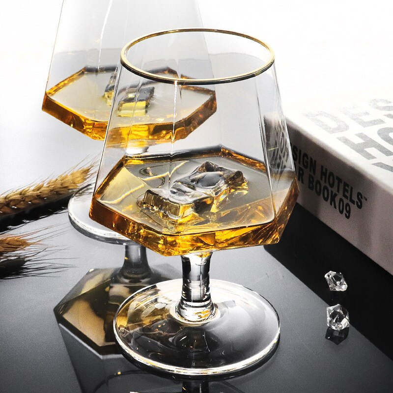 370Ml Cognacglas Diamond Crystal Glas Geesten Beker Gouden Rand Diamant Whisky Glas Wijn Glas