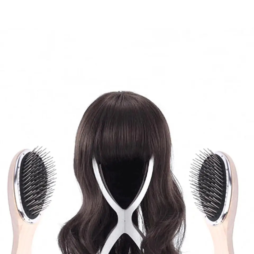 Houten handvat ontwarrende haarborstel Haarpruik Styling Stalen kammen Grove ronde kop Massageborstel Kapper Metalen kam