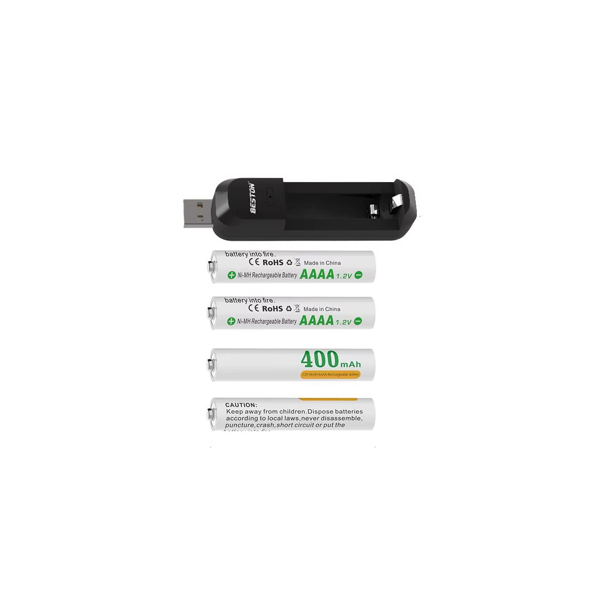Cargador USB AAAA y batería AAAA recargable para baterías de bolígrafo de superficie, relojes despertadores, linternas