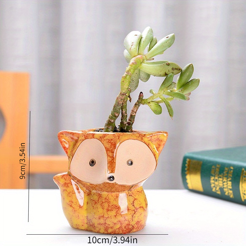 Ceramic Fox Plant Pot Micro Cute Mini Potted Succulents Small Flower Pots Bonsai Cartoon Planter Home Flower Pots Decorative: Burgundy