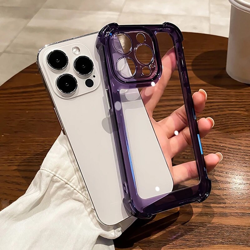 Funda de teléfono transparente a prueba de golpes de lujo para iPhone 15 14 13 12 11 Pro Max 14 15 Plus, funda trasera dura transparente con parachoques de silicona