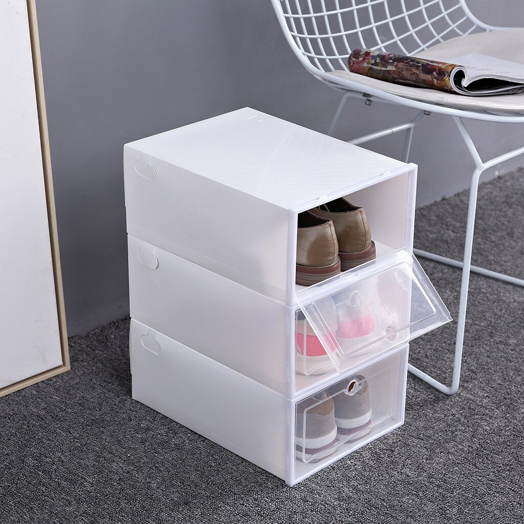 1PC Home Shoes Box Foldable Clear Shoes Storage Box Plastic Stackable Shoe Organizer Stackable Stacking Space Saving Master#J8