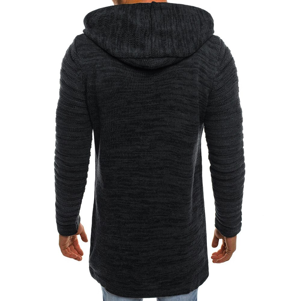suéter largo para hombre, Abrigo con capucha de Color sólido para hombre, abrigo de invierno cálido, chaquetas largas, M-2XL
