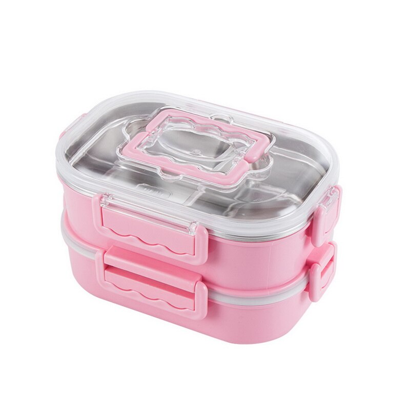 Kids Adult Lunch Box Single/Double Layer Water Injection Heating 304 Stainless Steel Student Bento Box Lunchbox Food Container: pink / 2