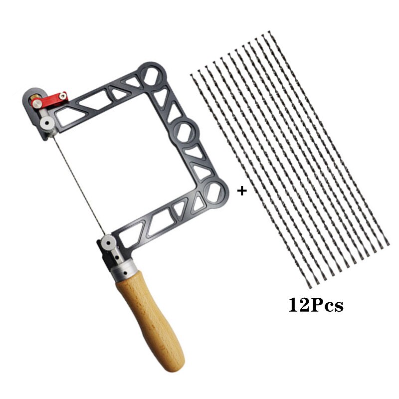 Coping Saw 3-8inch Fret Saw Aluminum Frame w/ 12 Replacement Diamond Wire Blades Woodworking Cutting Tool for Wood Board Plastic