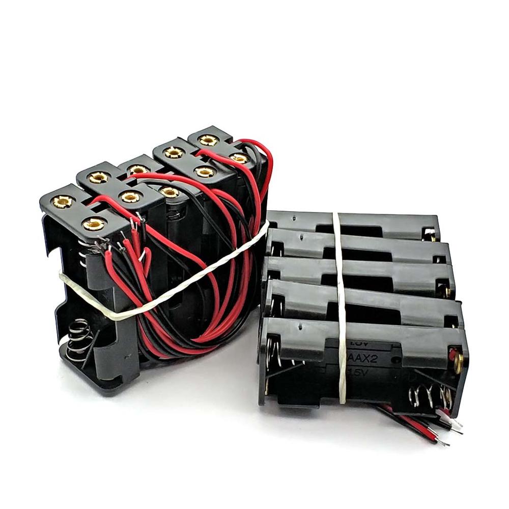2 * AAA Battery Box Case Holder With Wire Leads Side By Side Battery Box Connecting Solder For 2 Pcs AAA Batteries