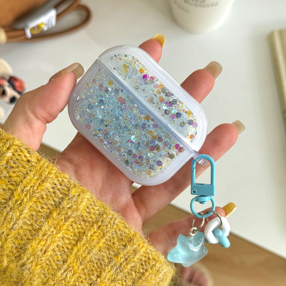 Glitter Sequins Bling Earphone Case For AirPods 1 2 3 4 Protective Cover Funda with Keychain for Apple Airpods 3rd 4th Gen Pro 2