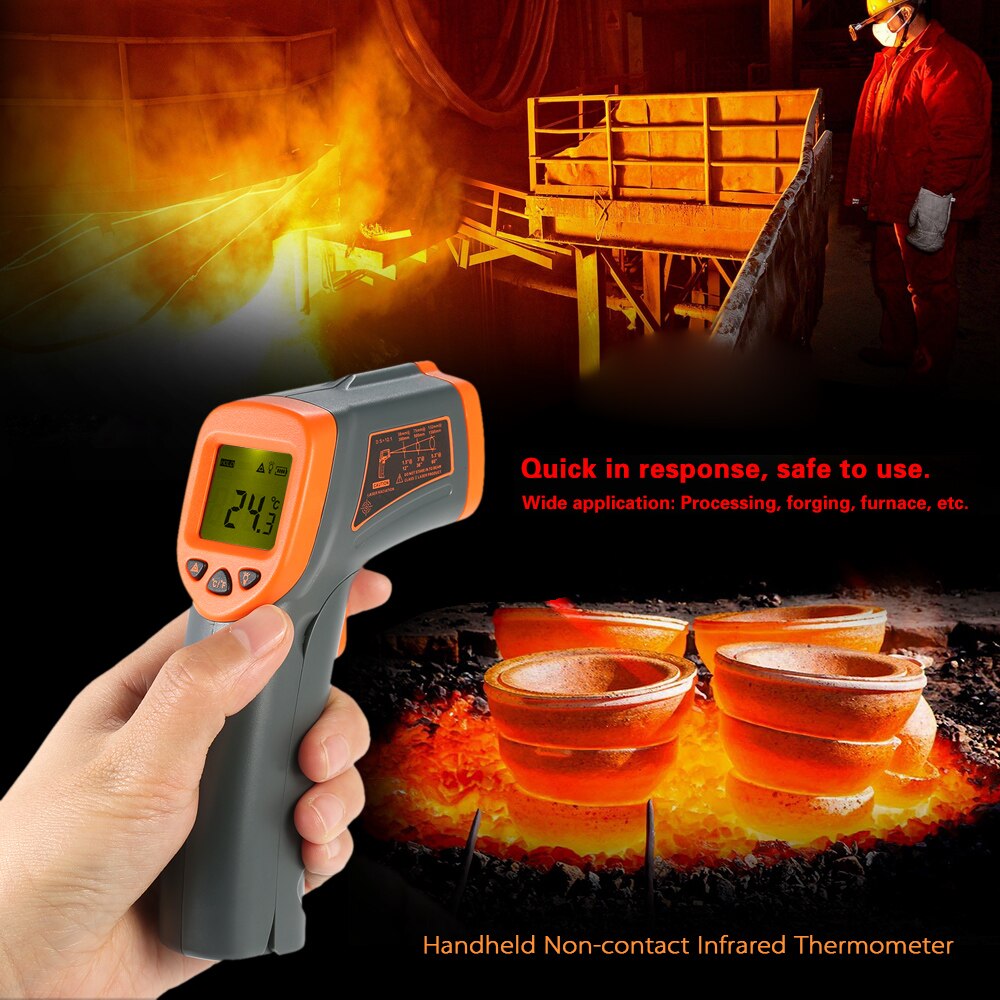 Infrared Thermometer Industrial Digital Non-contact IR Temperature measuring Tester 12:1 LCD Backlight Pyrometer Tools