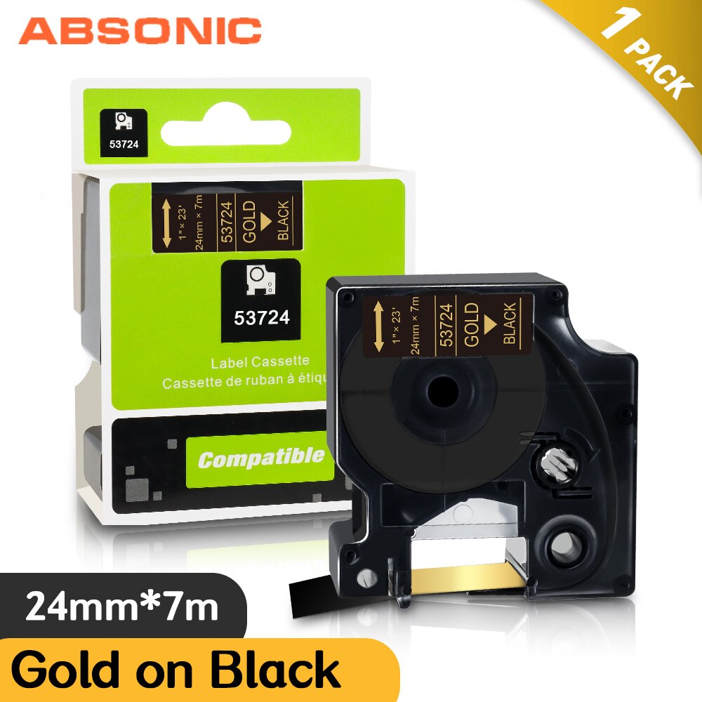 Absonic mieszane kolor 24mm drukarka do etykiet kompatybilny DYMO 53710 53713 53715 53716 53717 53718 53719 taśma z etykietami LabelWriter 450 Duo: Gold on Black