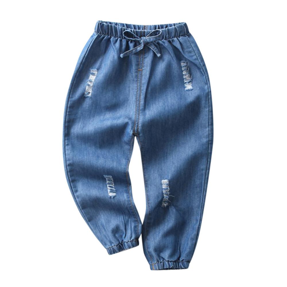 Spring and Summer Children's Jeans Boys'Summer Mosquito-proof Pants Girls' Cartoon Embroidered Thin Jeans 2-6Years: po-shen / 90