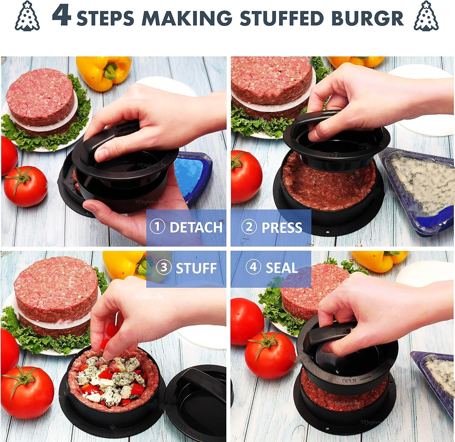 Hamburger kjøttpresse sandwich cutter brødforseglingsform manuell rund kjøttpresseform