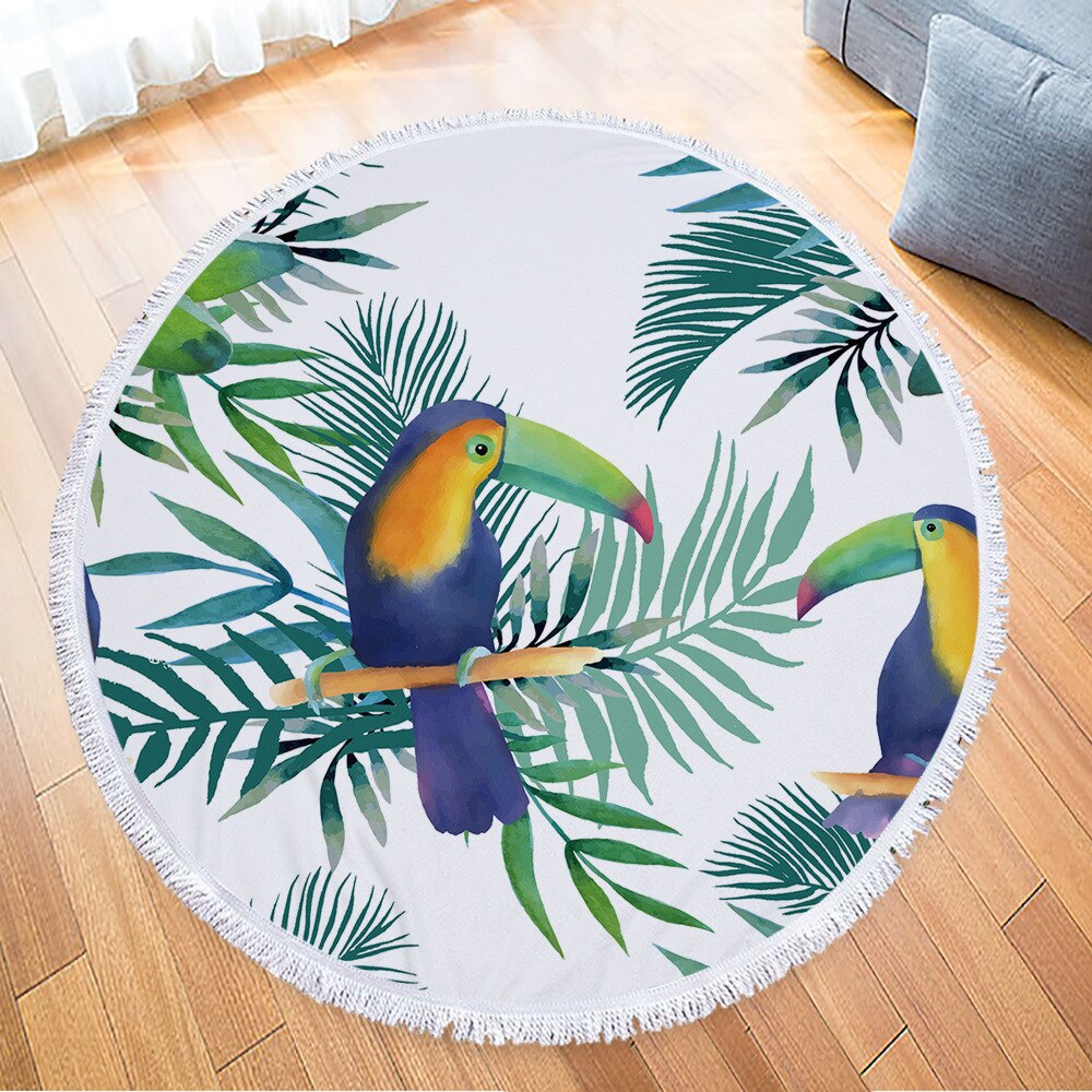 Innovatief groen bladerenpatroon rond strandlaken van microvezelmateriaal kan worden gebruikt als badhanddoek, yogamat, picknickmat, speelmat