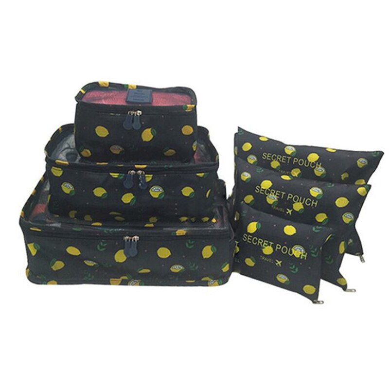 6 stücke Reise Lagerung Tasche Wasserdichte Kleidung Verpackung Cube Gepäck Organizer Set: Black