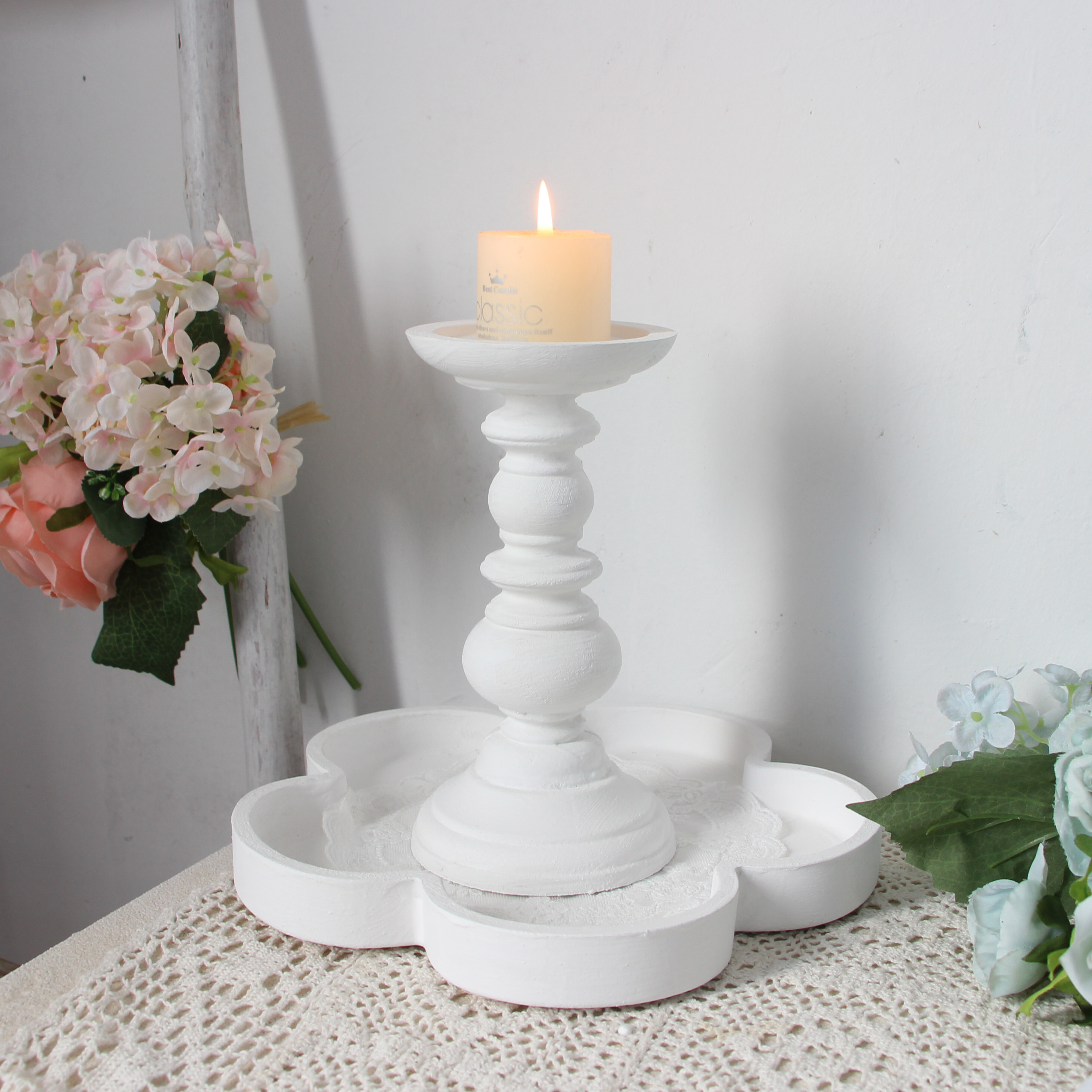 Ensemble de bougeoirs en bois blanc ci-après, chandelier, pot de plantes succulentes, décoration de table et de bureau, décor rustique de mariage et de