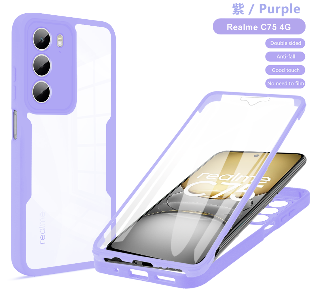 etui na Realme C75 4G, pełna ochrona 360, przezroczyste etui na telefon Realme C75 C 75 RealmeC75 z silikonowym bumperem: BŁĘKITNA