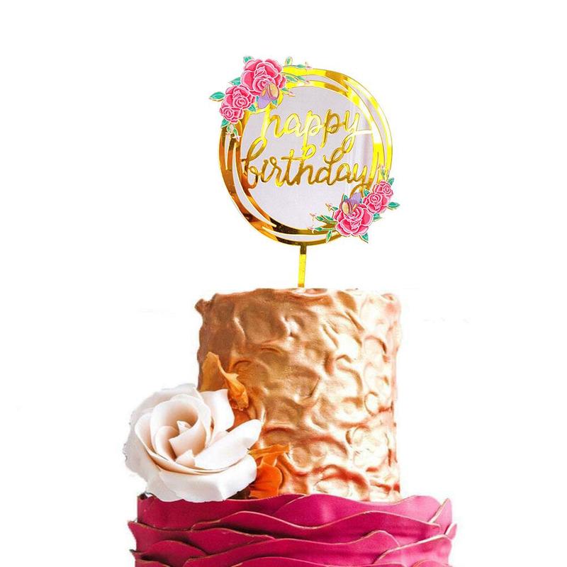 Gelukkige Verjaardag Cupcake Toppers Kleurrijke Bloemen Acryl Bakken Party Dessert Cake Voor Kids Feestartikelen Topper Decoratie M6Q1