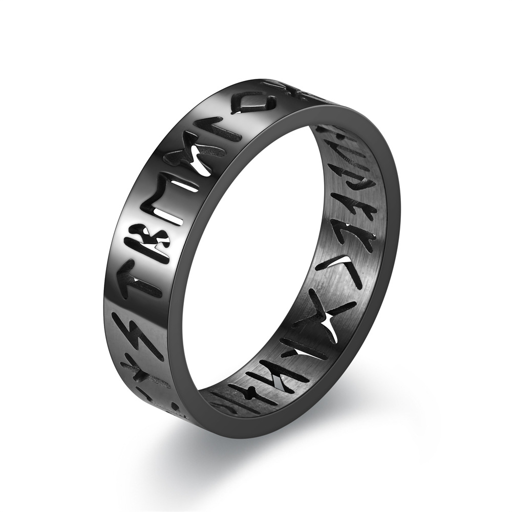 2025 nouvelle bague creuse en acier inoxydable pour hommes femmes de Rune creuse doigt Anillo Antiestres anneaux d'anxiété: 2 / Black