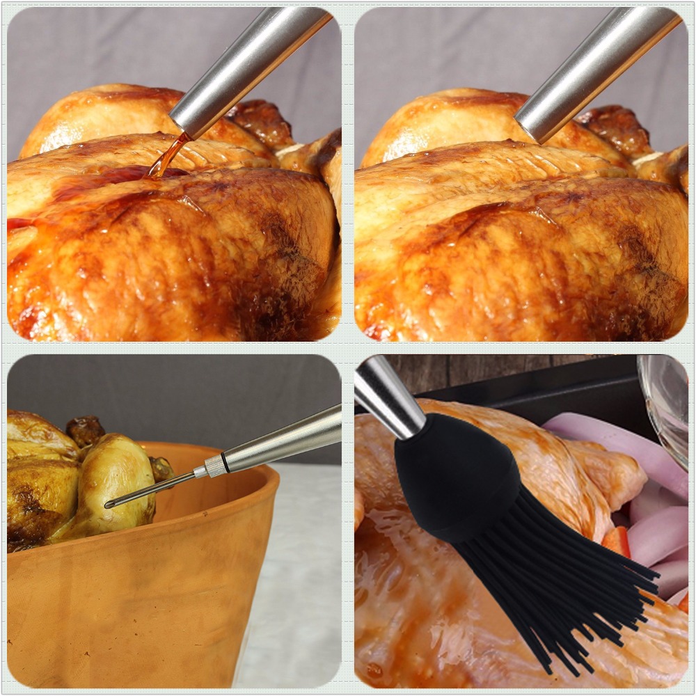 Edelstahl Huhn Türkei Baster Fleisch Spritze Marinade Injektor Einschließlich Nadel Und extra Pinsel BBQ Küche Assessoies