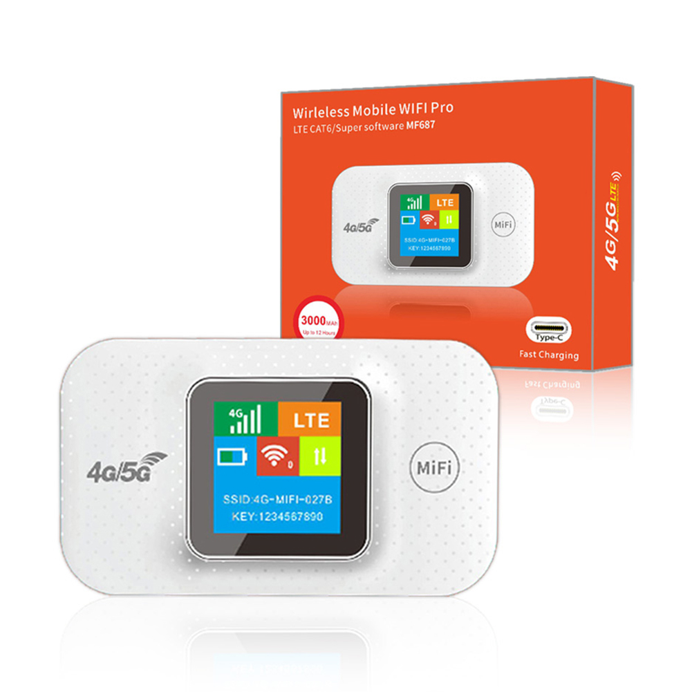 4G LTE Portable WiFi Hotspot 3000mAh 150Mbps Pocket Mobile Hotspot Support 8 To 10 Users with Sim Card Slot Modem Router Type-C: WHITE