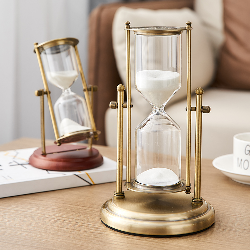 Luxury Retro Metal Time Hourglass Pendulum Timer Sand Nordic Home Decoration Wooden Hour Glass Clock Office Bookshelf Decor