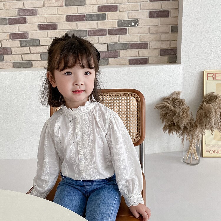 Piger temperament blonder hvid skjorte børn skjorte koreanske langærmede toppe efterår: 12m