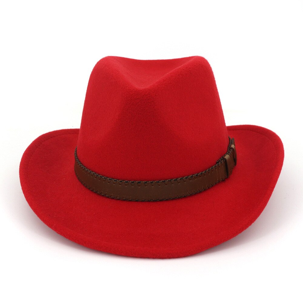 QBHAT-sombreros de fieltro de lana para hombre y mujer, sombrero de fieltro de vaquero con banda de cuero marrón oscuro, gorra Formal de clásica,