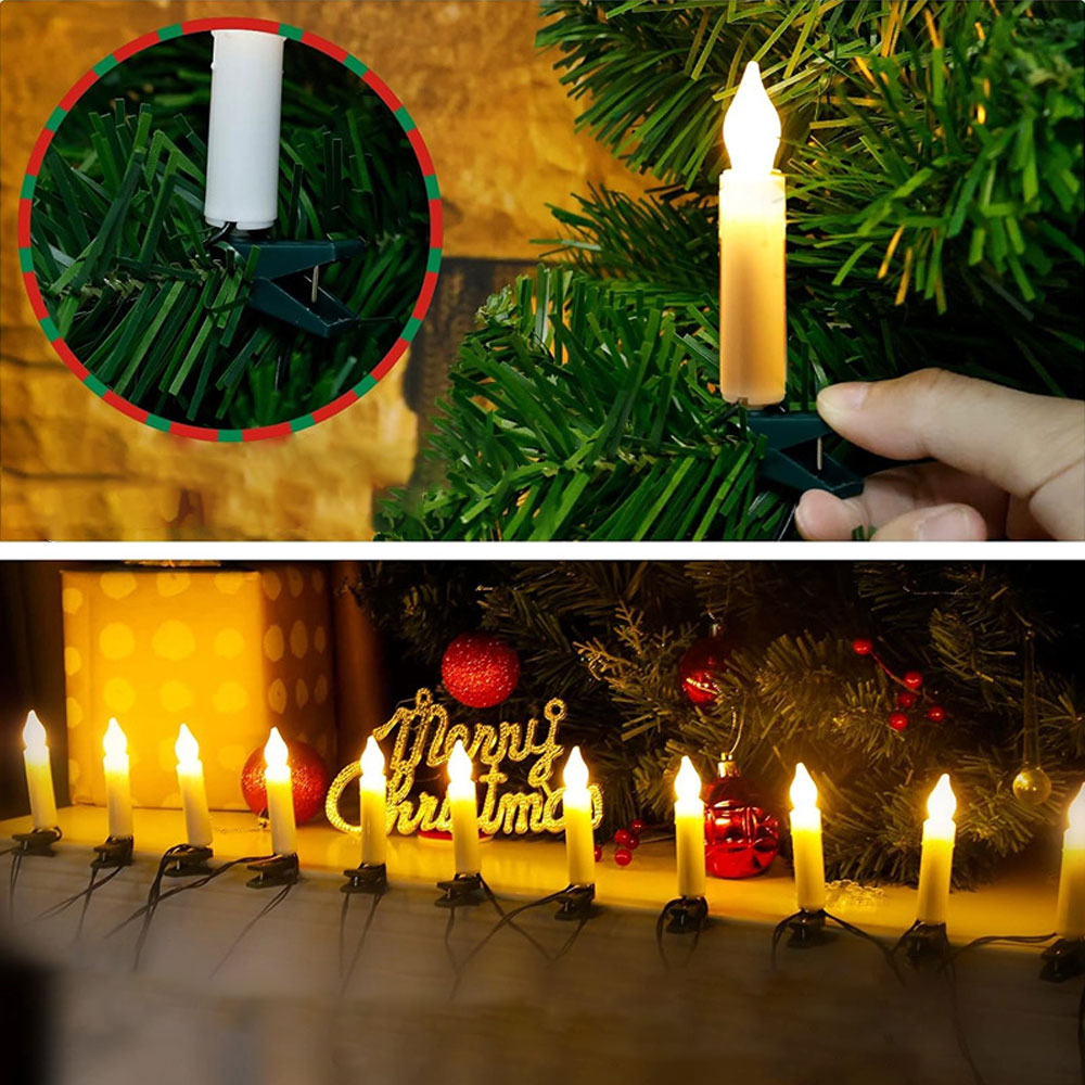 Guirlande de bougies LED à clipser, 20 pièces, cône sans flamme, décorations d'arbre de noël