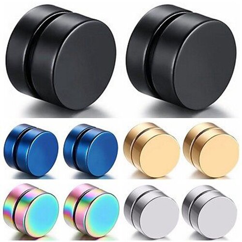 Men Round Stainless Steel Magnetic Clip On No Piercing Ear Stud Earrings jewelry charm earrings