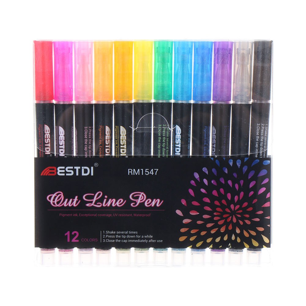 Double Line Outline Metallic Markers Magic Shimmer Paint Pens for Kids Adults Drawing Marker Pen Art Painting Learning Supplies: 12pcs setB