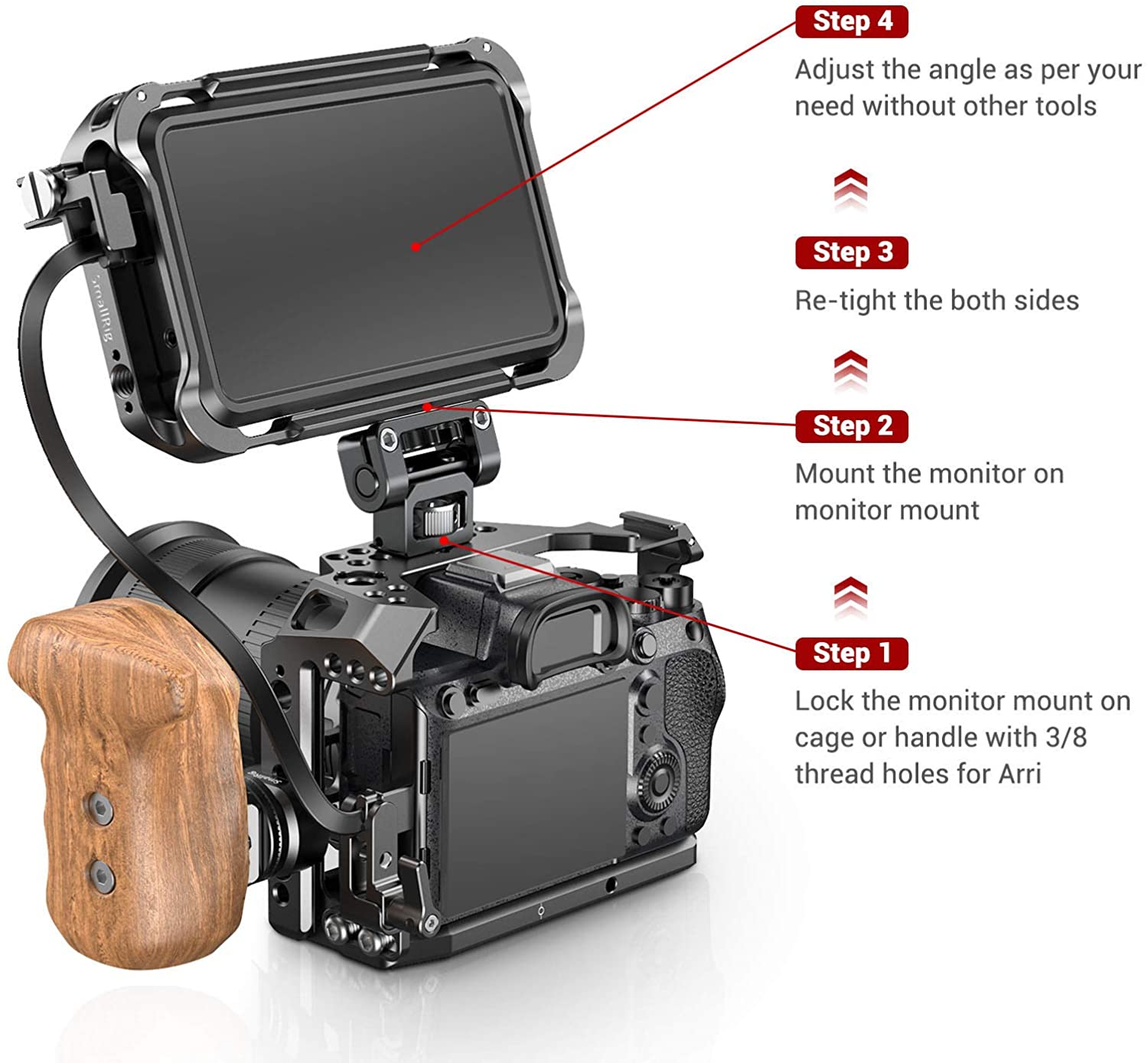 Smallrig Universele Dslr Camera Swivel Monitor Mount Met Arri Lokaliseren Pinnen Om Fix Monitor Met Camera -2174