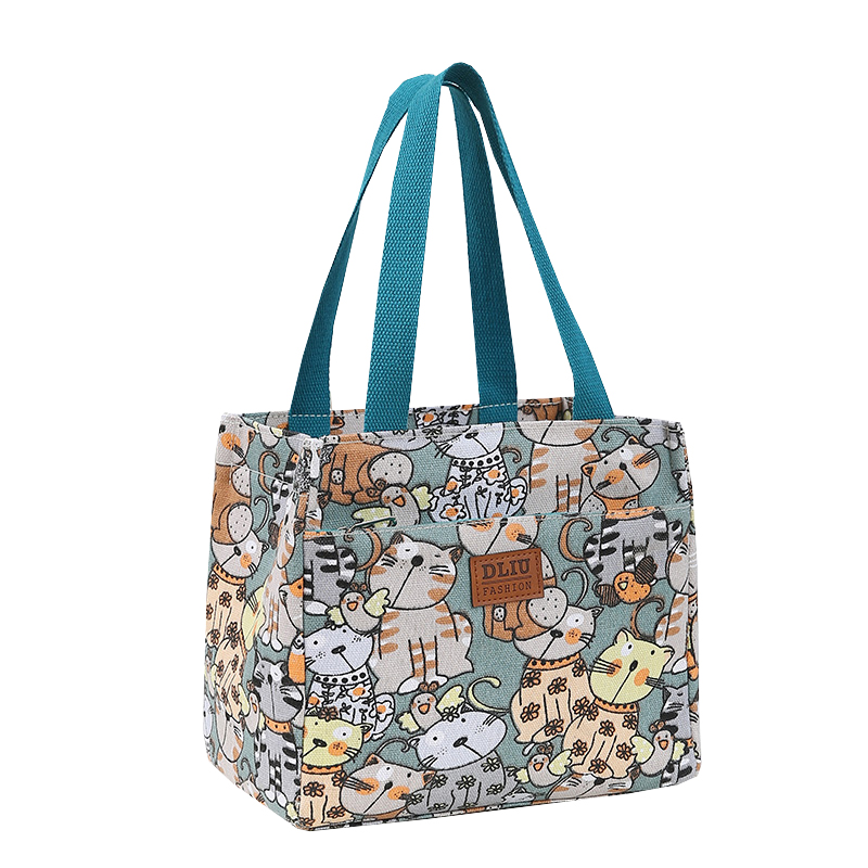 Insulation Bag Cooler Portable Ice Bag Print Multipurpose Lunch Bag Bento Bag Household Lunch Box Handbag: WHITE