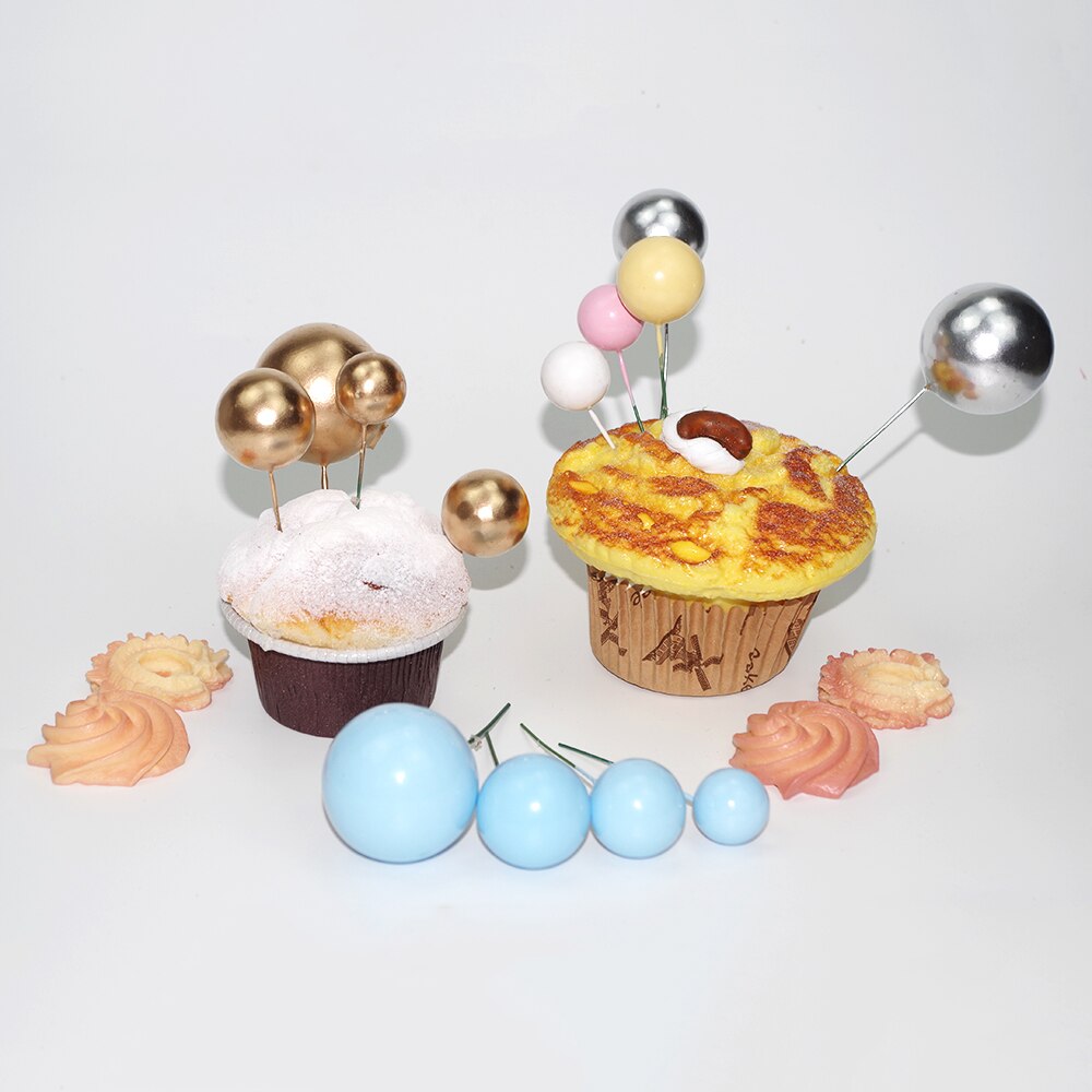 4 kpl pallokakku koriste koristeet vaaleanpunainen kulta hopea värikäs pallo cupcake päällä koriste hää syntymäpäiväjuhla koristeet