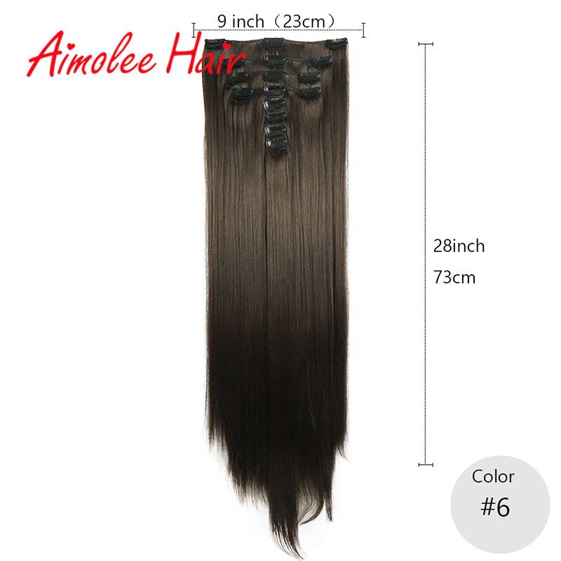 Extensiones de cabello de 28 pulgadas, 8 unidades/juego, pelo sintético largo y recto, Clip-in, negro, marrón, realce, fibra de pelo de alta temperatura: #6