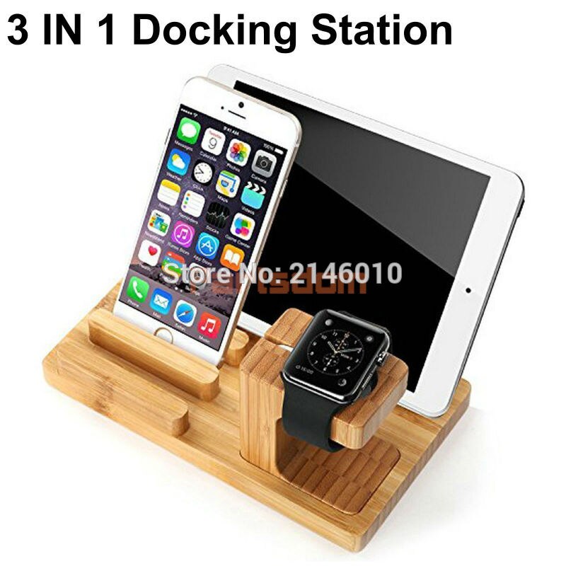 Téléphone portable 3 en 1 bambou bois support de Charge Dock bande Station berceau support pour Apple Watch iPhone Plus 7 6 iPad234 Air