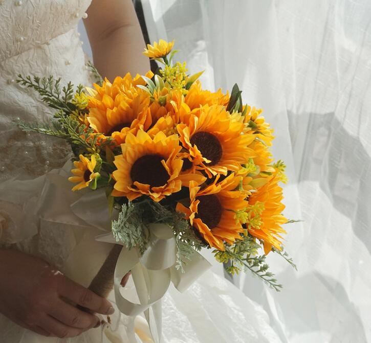 Sunflower Bridal Bouqet The Bride Holding Flowers Flores Artificiales De Novia Artificial Bridesmaid Wedding Bouquet