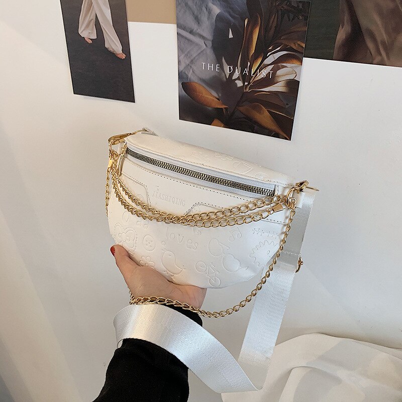Stilvolle Tasche Weibliche Neue Schüler Westlichen Stil Brust Tasche Crossbody Einfarbig Kette Textur Beliebte Schulter Bote Tasche