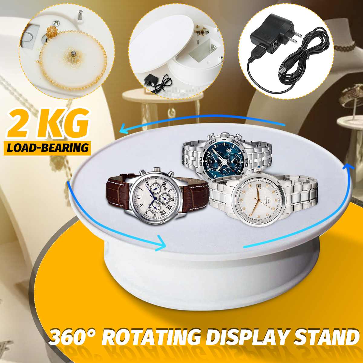 Round White Velvet Top Electric Motorized Rotating Display Stand Turntable Diameter 7.9 Motorized 360° Rotating Display Stand