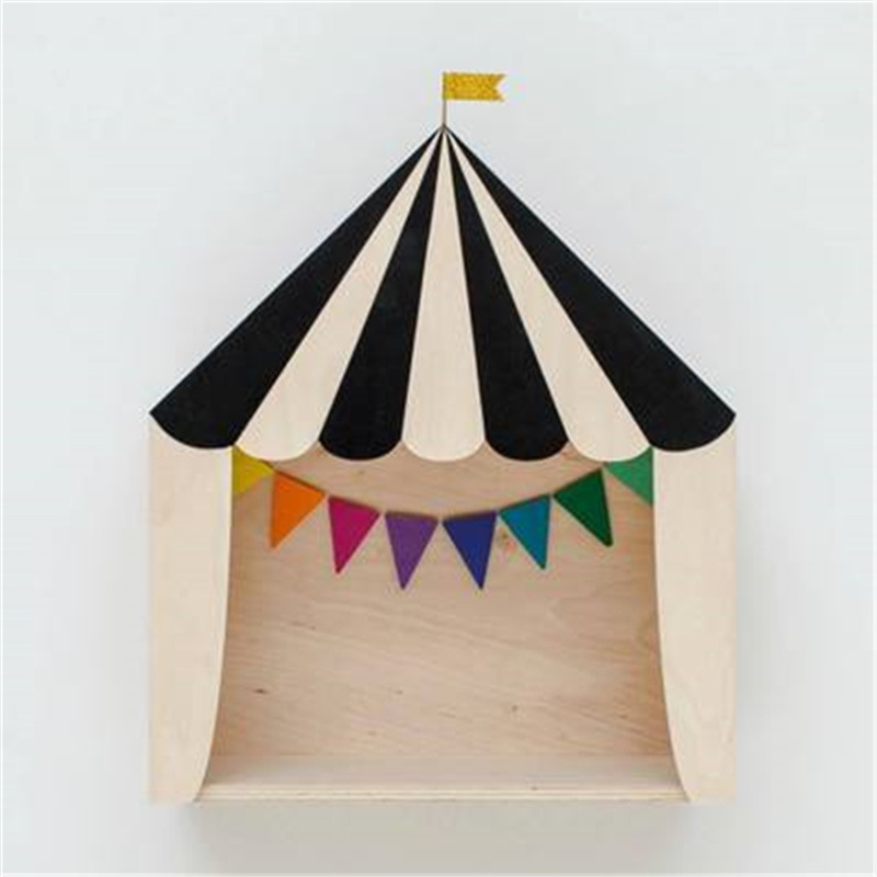 nordisch Kindergarten Holz Zirkus Kabine Haus Regal Ornamente Hängende Lagerung Kasten Kinderzimmer Dekoration Schreibtisch Zauberstab Dekor Gestell