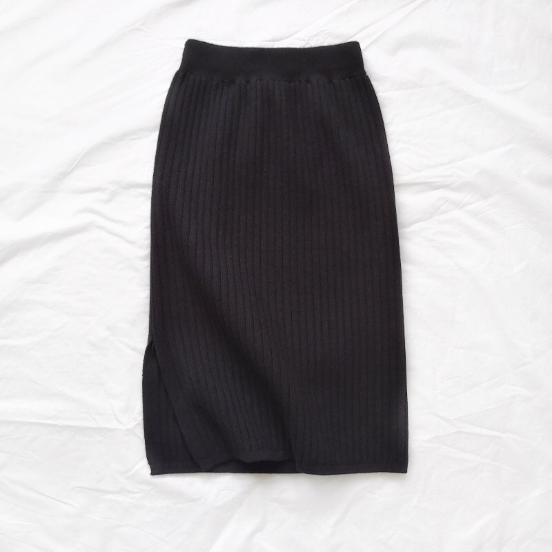 LarLarBoom Girl Knitted Skirt Autumn Winter High Waist Slit Kids Tight Skirt Children's Clothing for 2-7Years Girl Skirt: Black / 4T