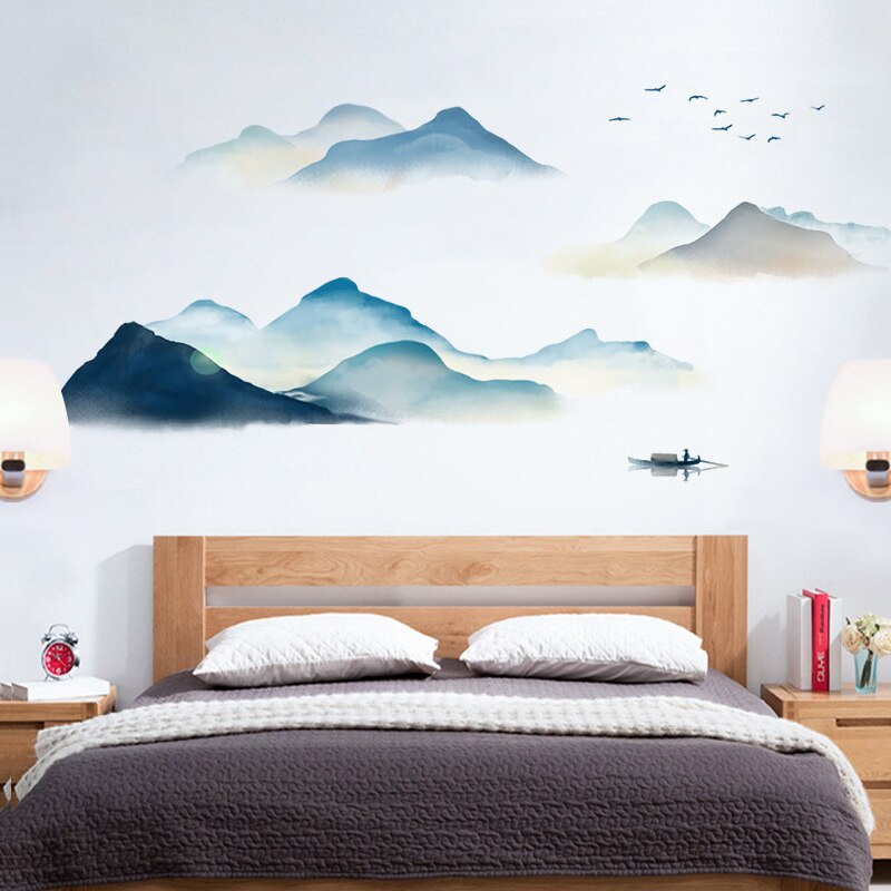 Chinese style wall sticker art ink painting living room wall decor bedroom study room decoration home self-adhesive stickers