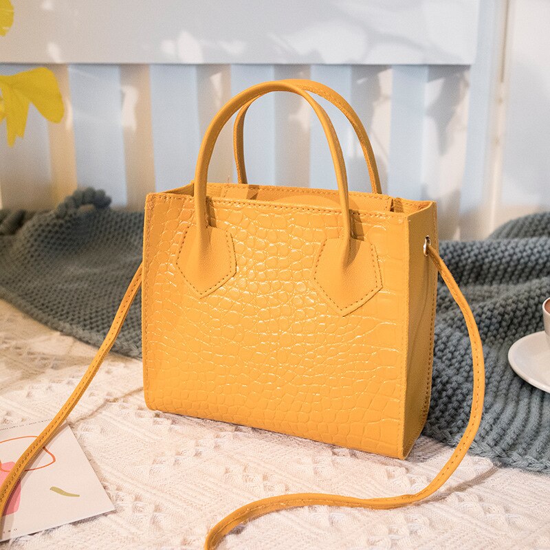 Trend Women Crocodile Pattern Crossbody Handbags Vintage Classic Solid Style Shoulder Bag Stylish Tote for Ladies: Yellow