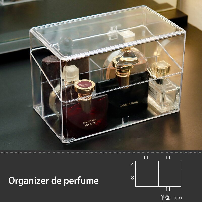 Makeup Organizer Storage Box with Lid Perfume Lipstick Display Shelf Acrylic Carrying Container Cosmetic Case High Capacity: ST-67