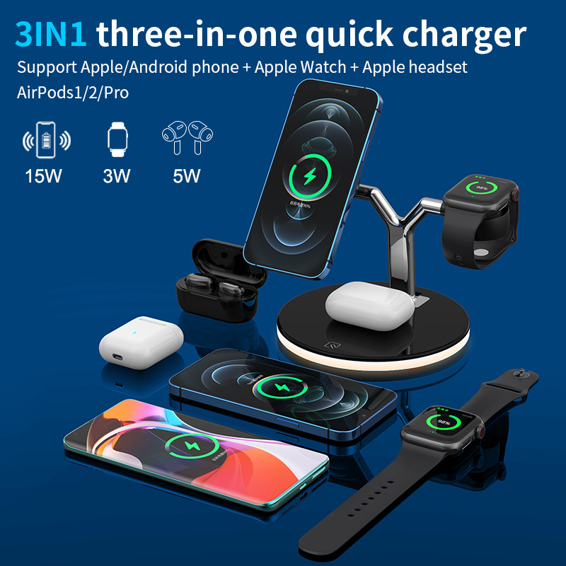 Caricabatterie rapido da 25W supporto per caricabatterie Wireless magnetico 3 in 1 per Iphone 12 11 Pro XS MAX XR X 8 Apple Watch SE 6 5 4 3 AirPods Pro