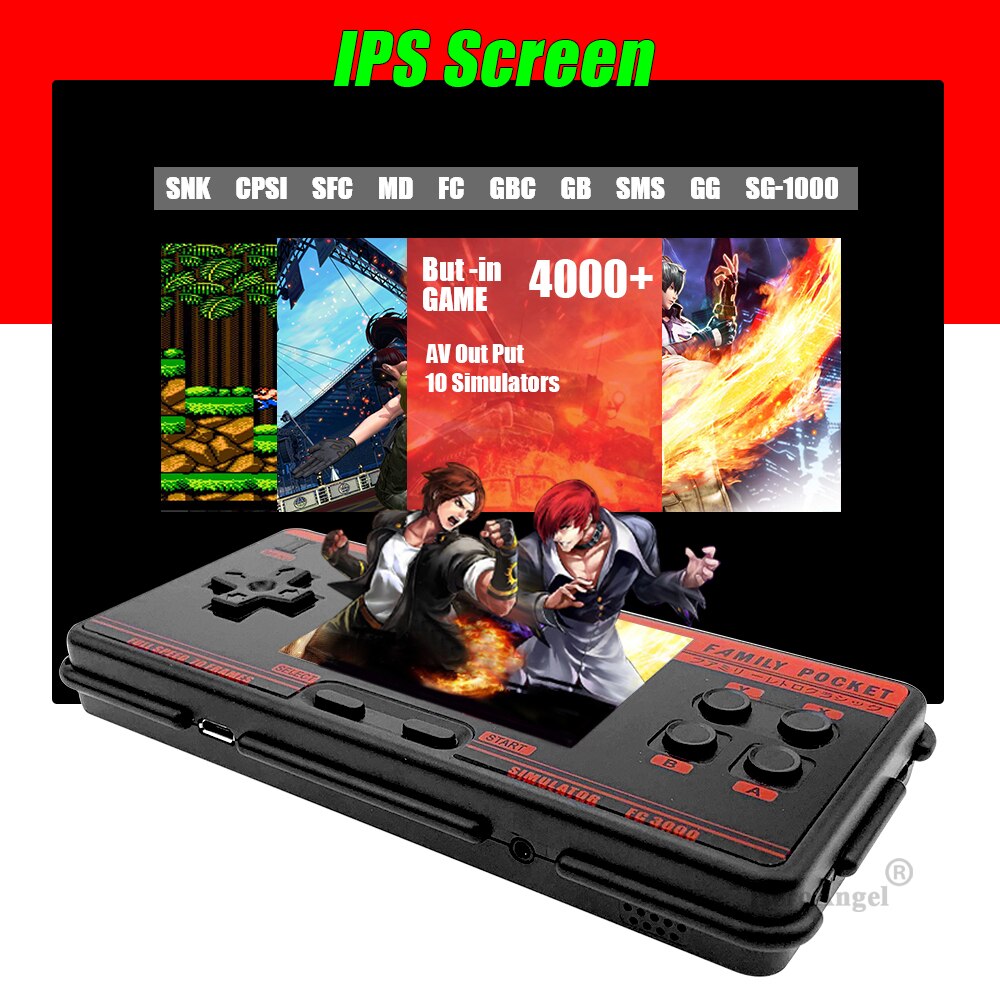 Consola de videojuegos portátil FC3000 con pantalla IPS, 10 simuladores, Color negro y gris, 4000 juegos integrados